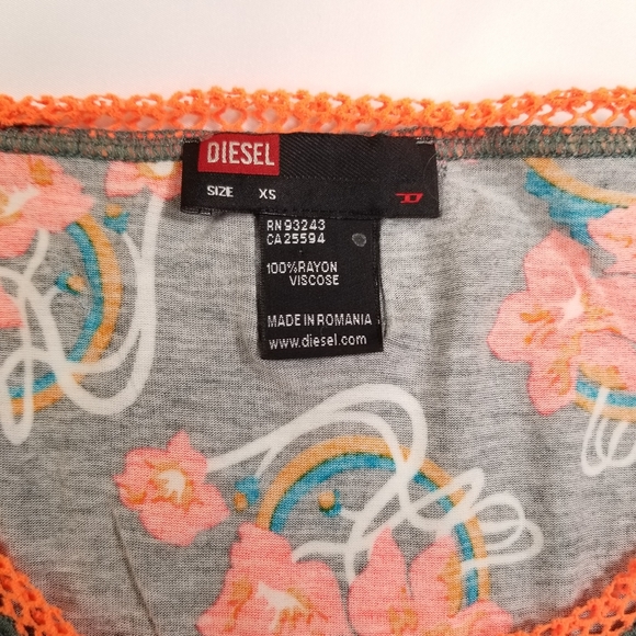 Diesel Women's Tank Top Floral Gray Orange Size XS - Picture 10 of 13